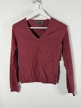 Teenflo Mirella Womens V-Neck Sweater Wine Red Fitted Knit Pullover Small New